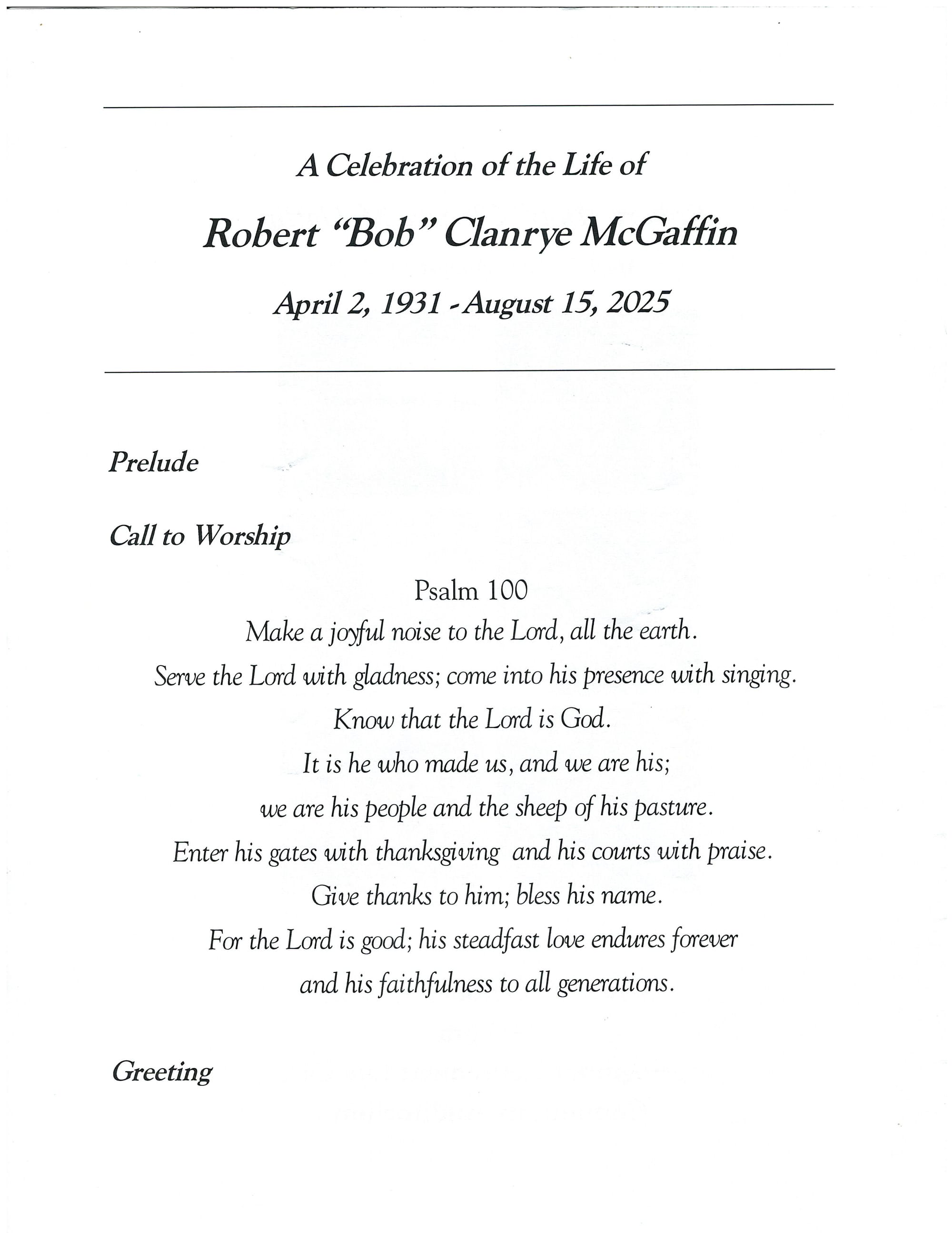 Bob McGaffin - A Celebration of Life